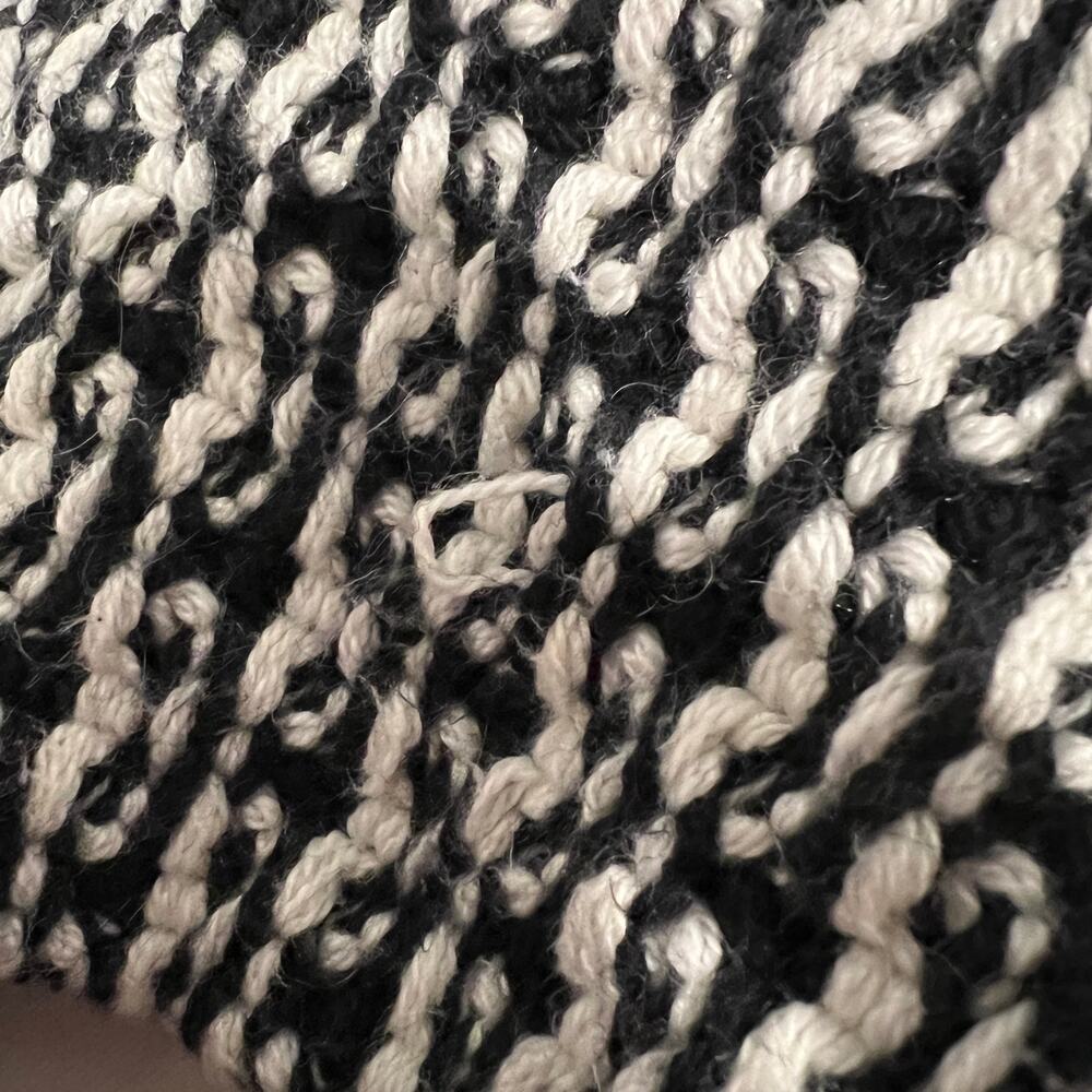 Talbots Open Front Chunky Cardigan Women's M Petite Black White Cotton Wool Blnd - Picture 6 of 9